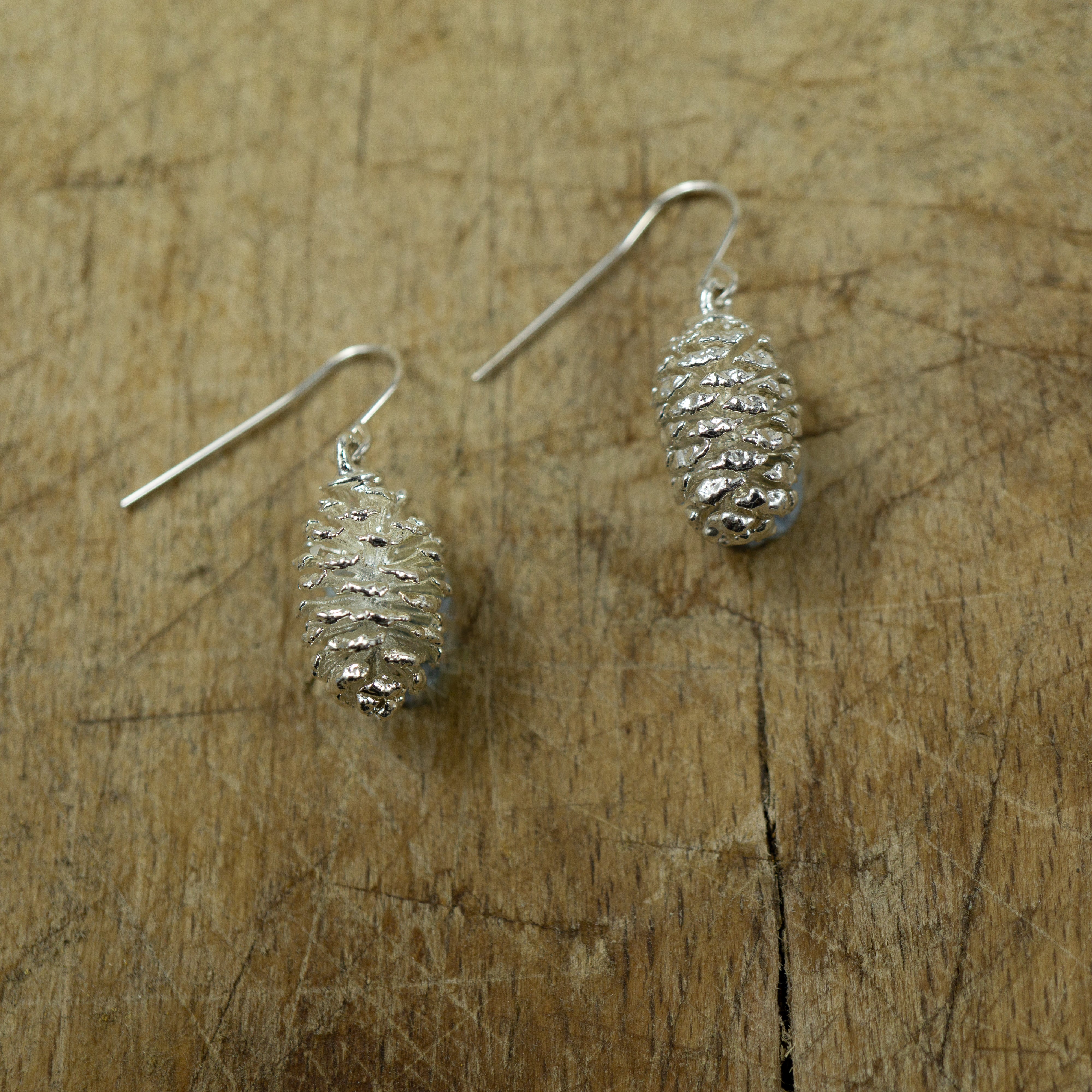 Silver pine sales cone earrings