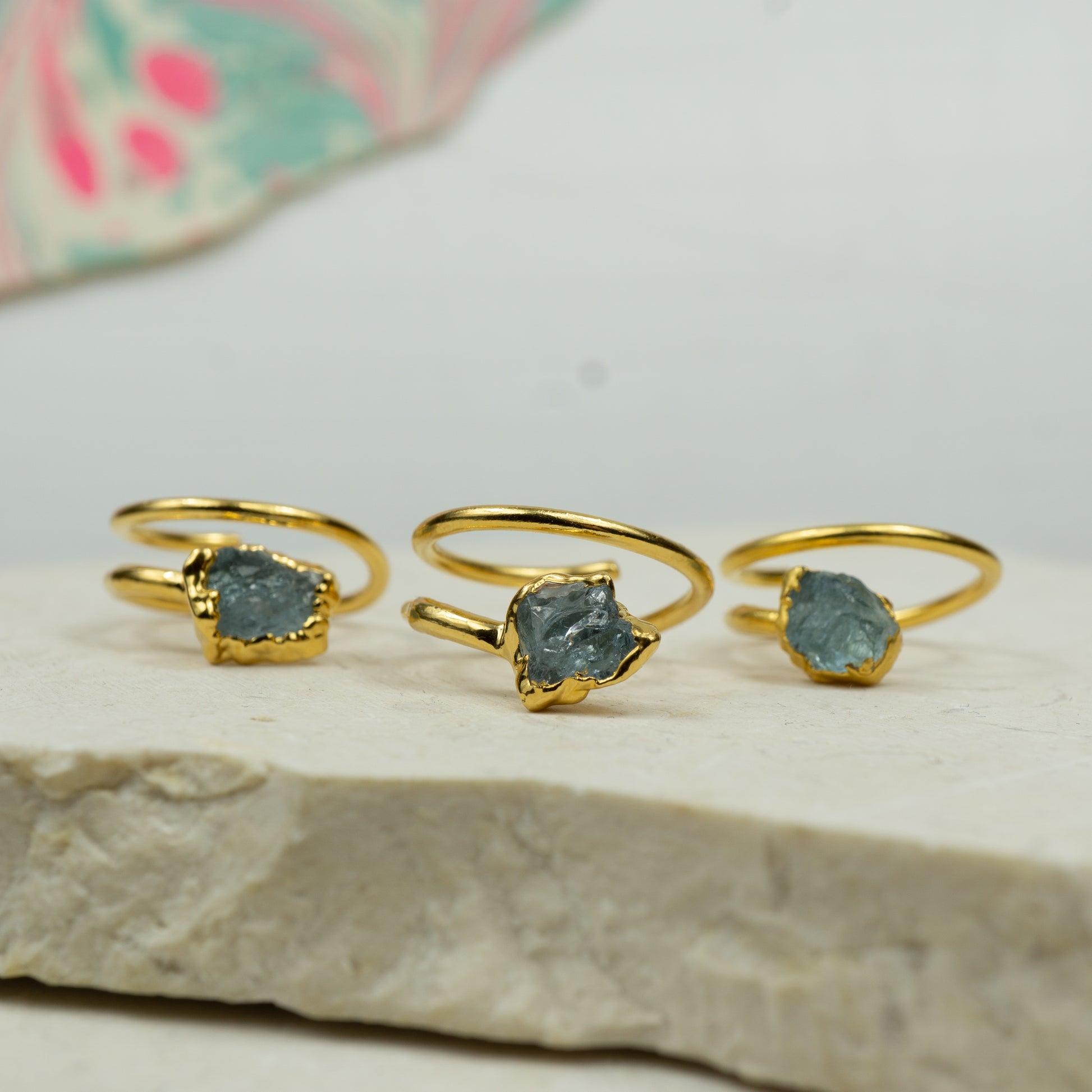 raw aquamarine adjustable ring set in gold