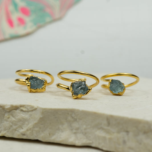 raw aquamarine adjustable ring set in gold