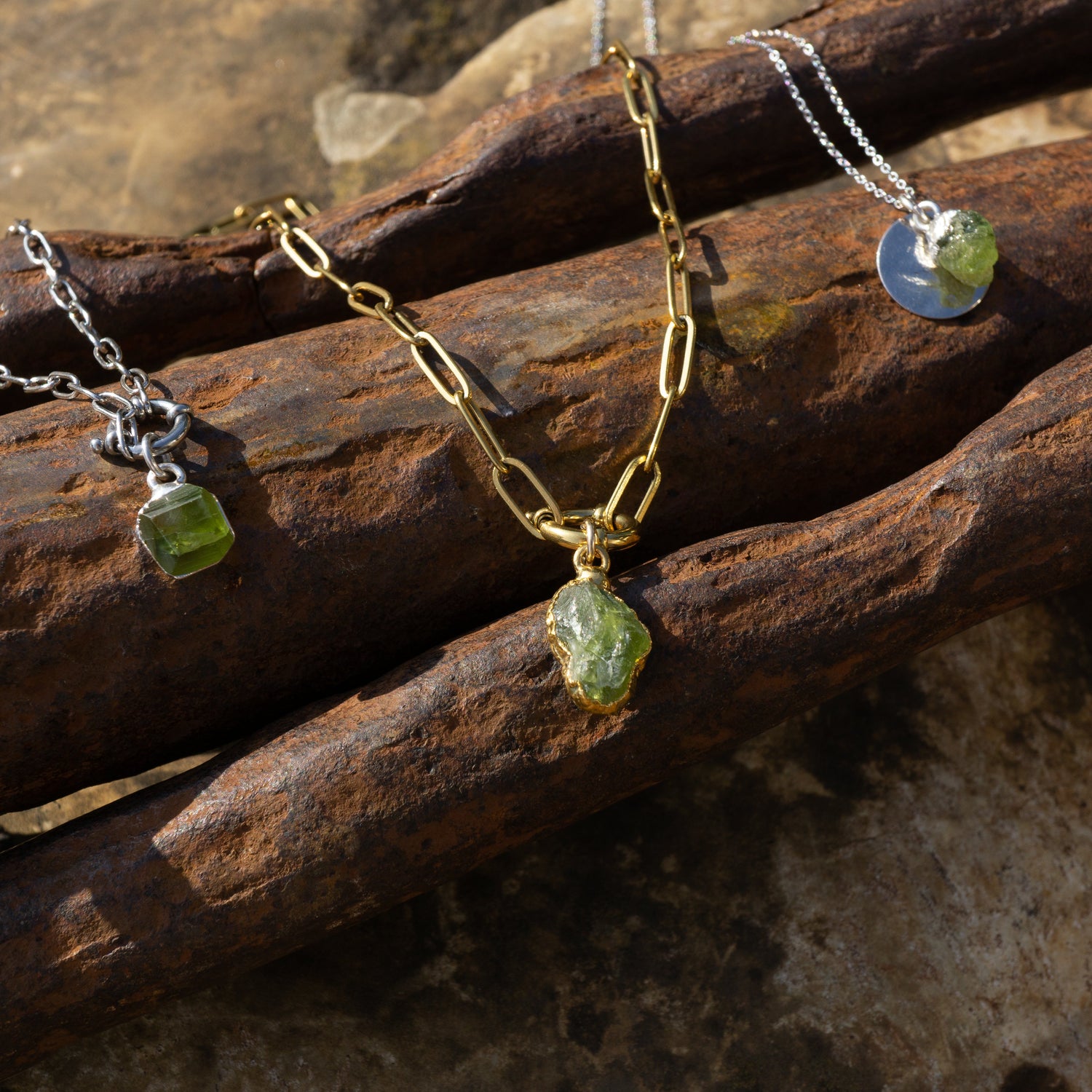 stunning peridot collection of one of a kind pieces in gold and silver finishes