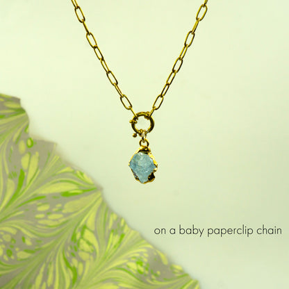 Necklace with a aquamarine pendant on a baby paperclip chain 