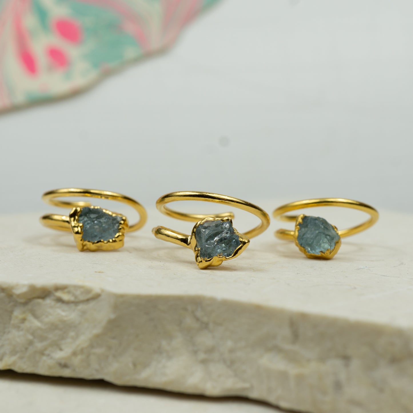 raw aquamarine adjustable ring set in gold