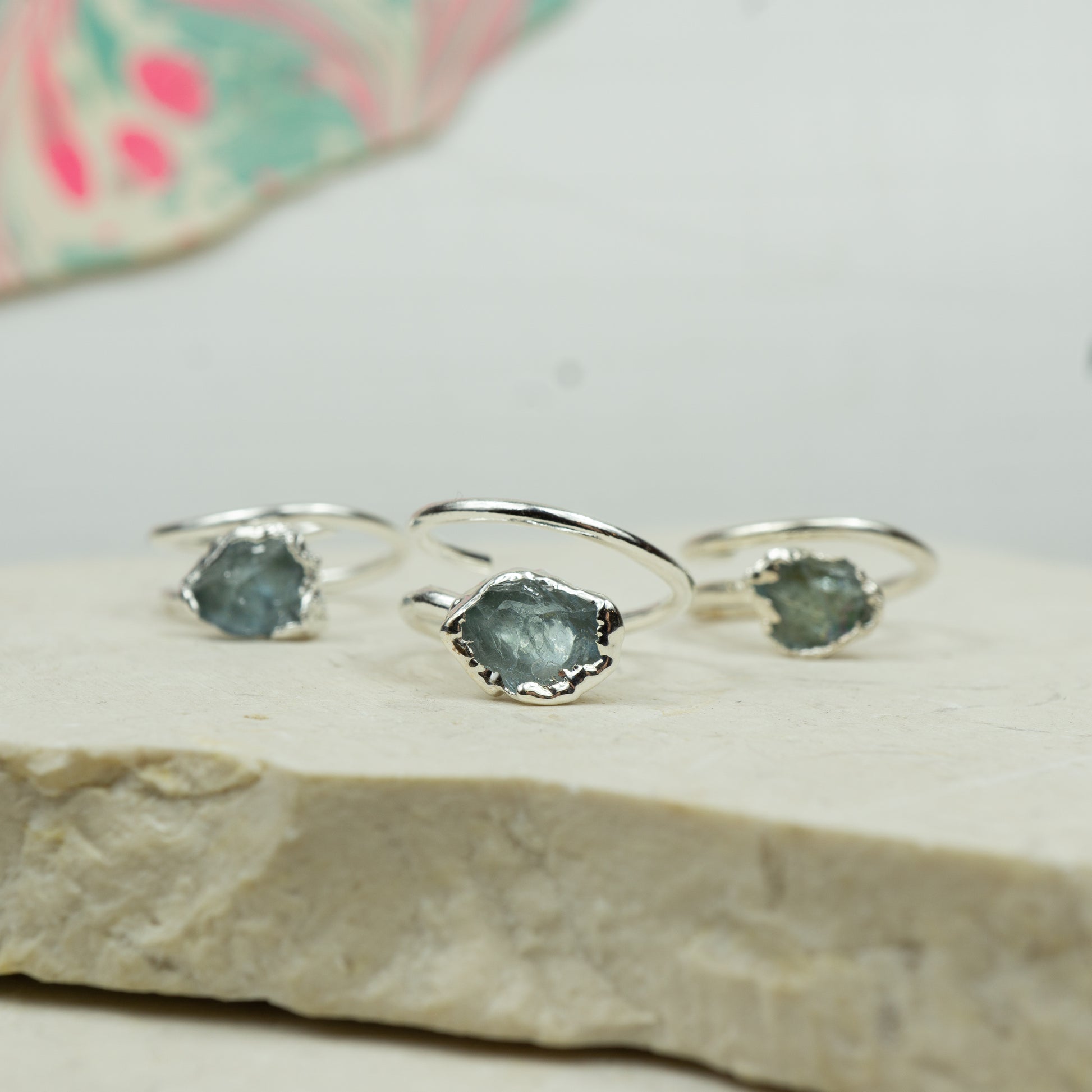 raw aquamarine adjustable ring set in silver