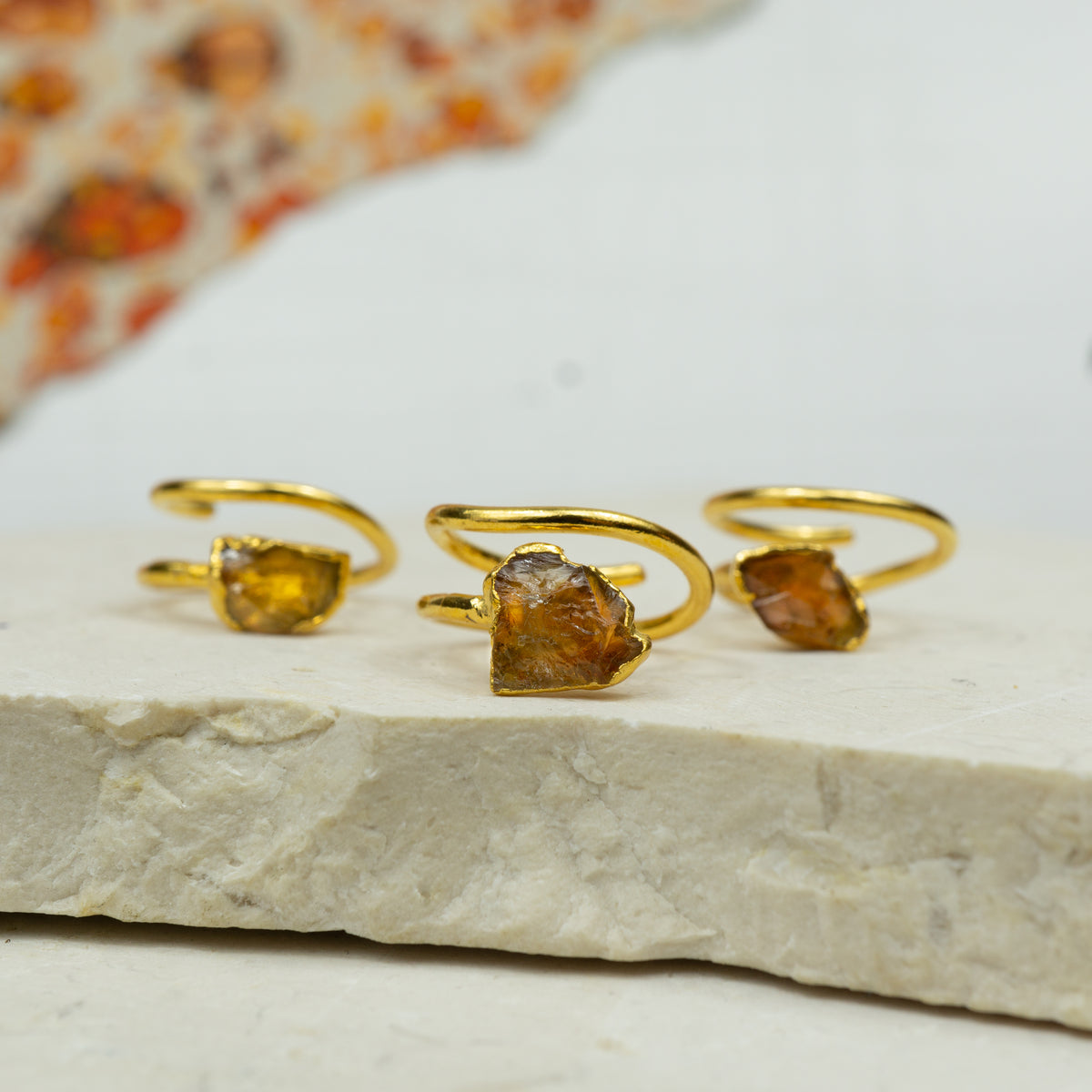 Gold Citrine Corkscrew Rings