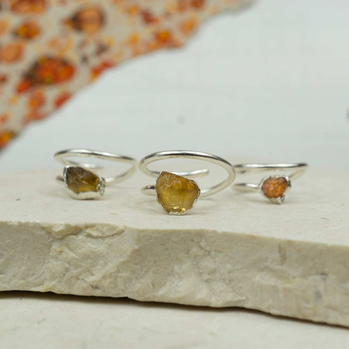 Silver Citrine Corkscrew Rings