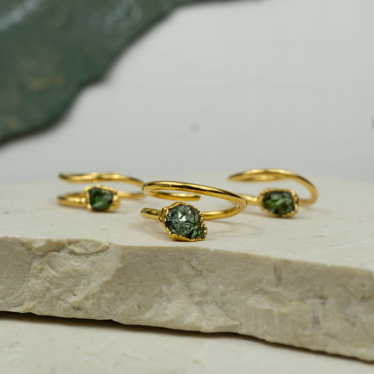 Gold Green Tourmaline Corkscrew Rings