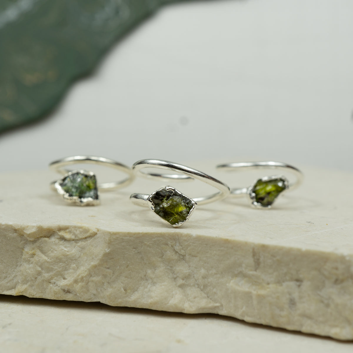 Silver Green Tourmaline Corkscrew Rings