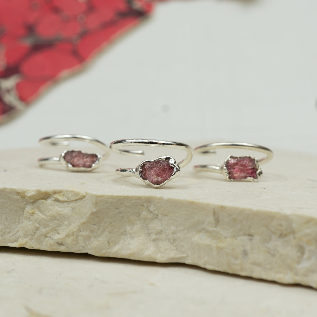 Silver Pink Tourmaline Corkscrew ring