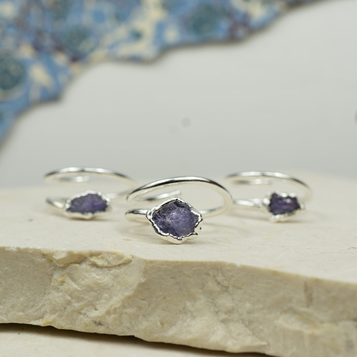 Silver Tanzanite Corkscrew Rings